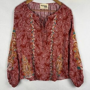 Savanna Jane Women's Long Sleeve‎ Peasant Blouse Top Sz M Embroidered Boho Gypsy